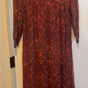 Vintage Nicole Miller reNew York | Size 8| Red Paisley Empire Waist V-Neck Dress